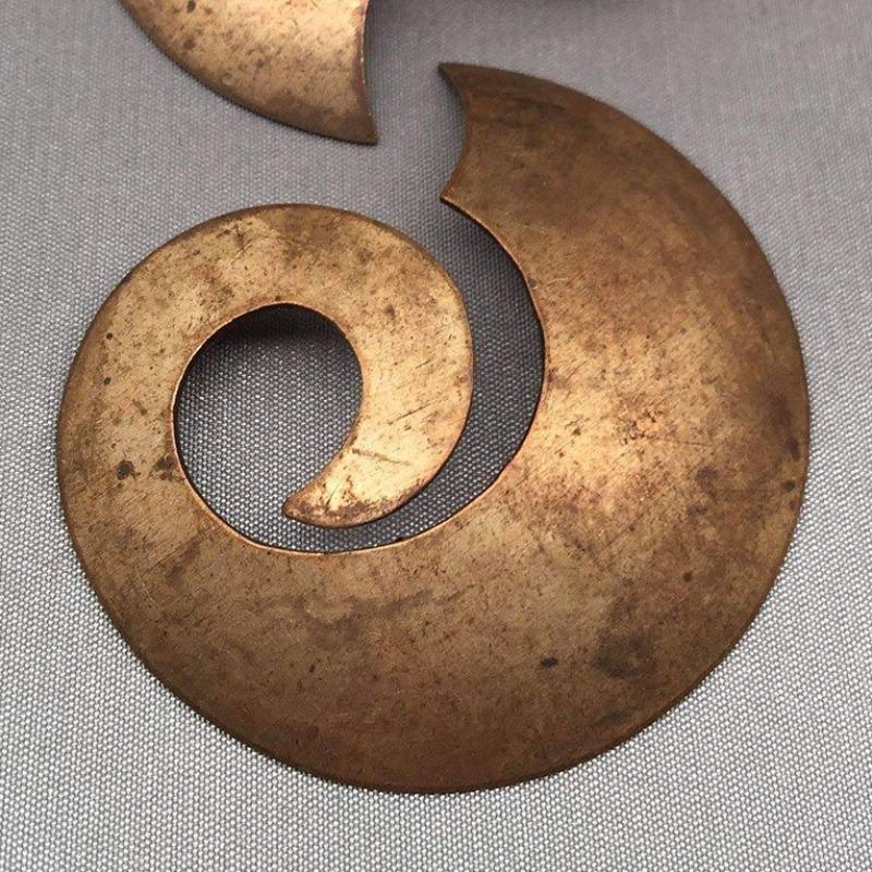 2 Vintage Brass Domed Spiral Metal Stampings