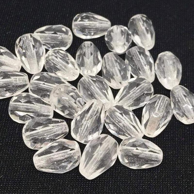 25 Vintage Clear Czech Faceted Teardrop Glass Beads