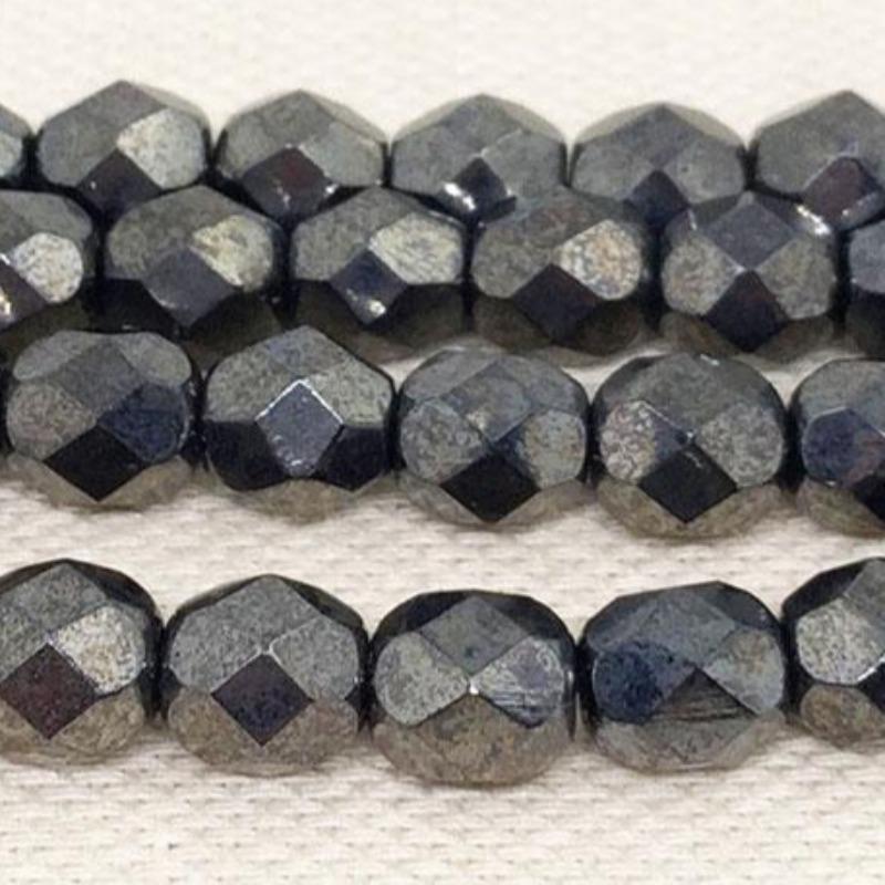 50 Gunmetal Hematite Czech Faceted Glass Beads