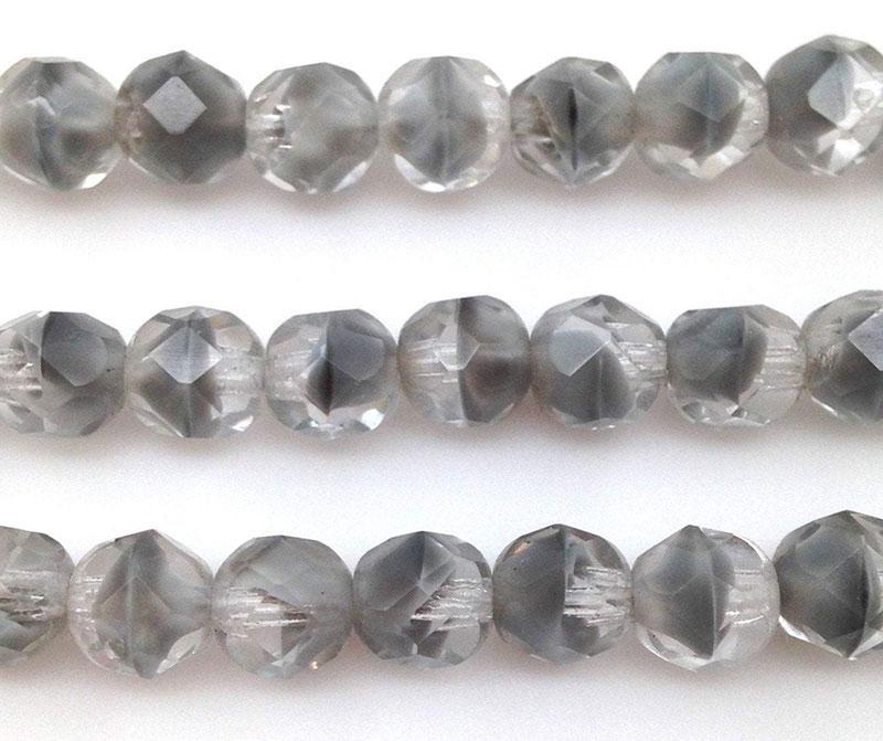 12 Vintage Grey Clear German Faceted Glass Beads