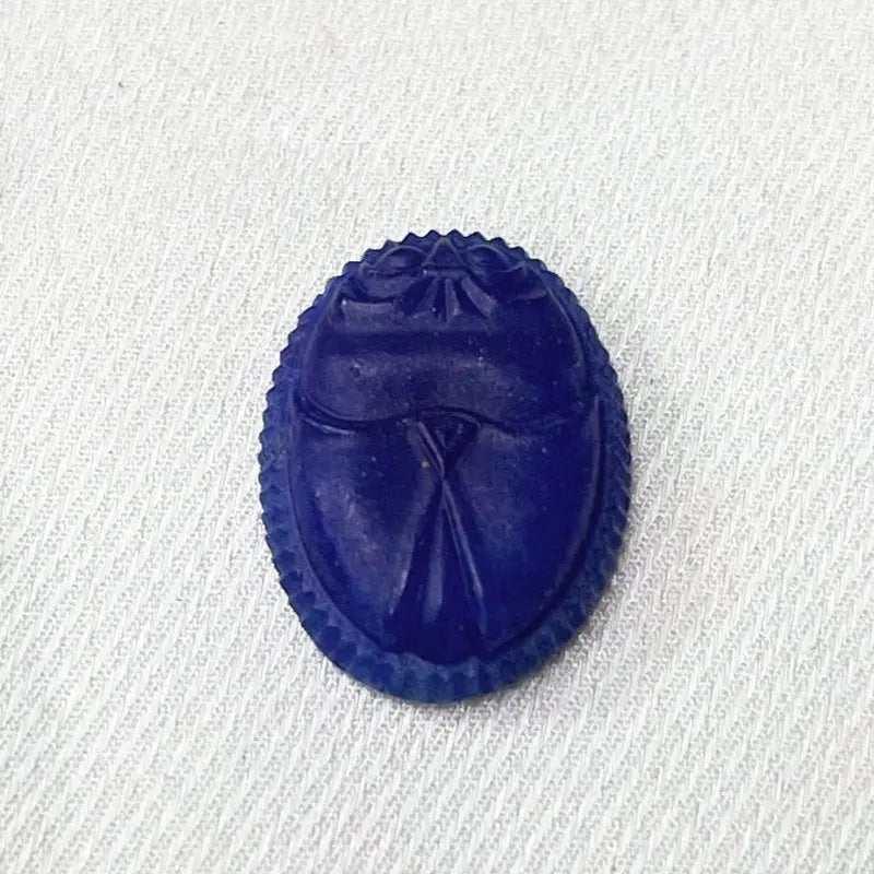2 Vintage Blue Matte Scarab Oval Glass Cabochons