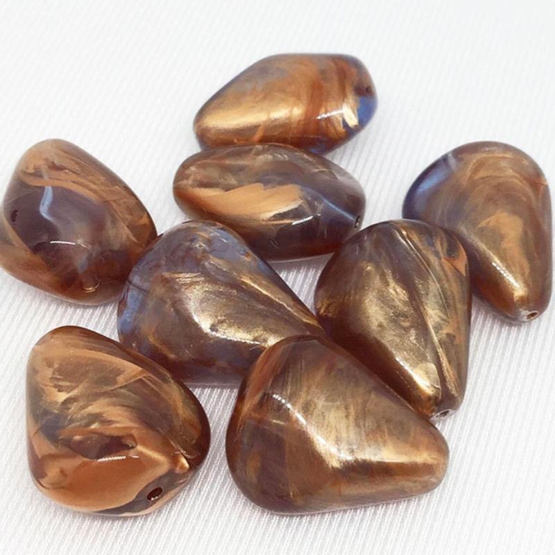 6 Vintage Metallic Translucent Blue German Lucite Beads