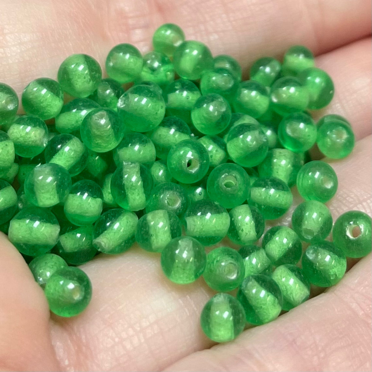 100 Vintage Green Light Japan Round Glass Beads