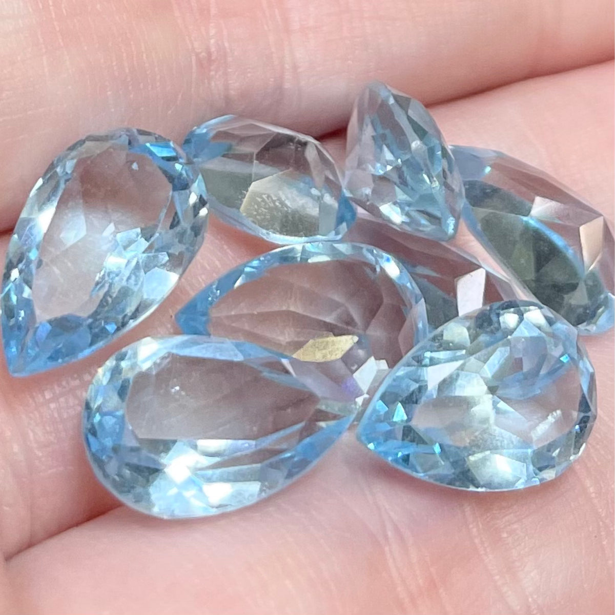 8 Vintage Blue Light Faceted Teardrop Glass Stones