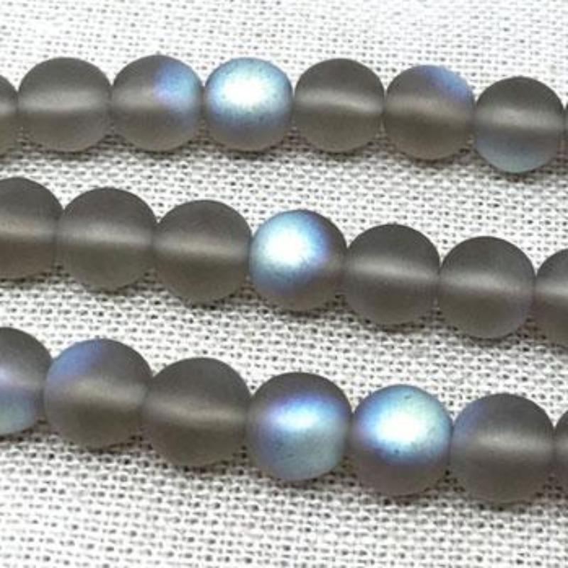 100 Black Diamond AB Czech Matte Round Glass Beads