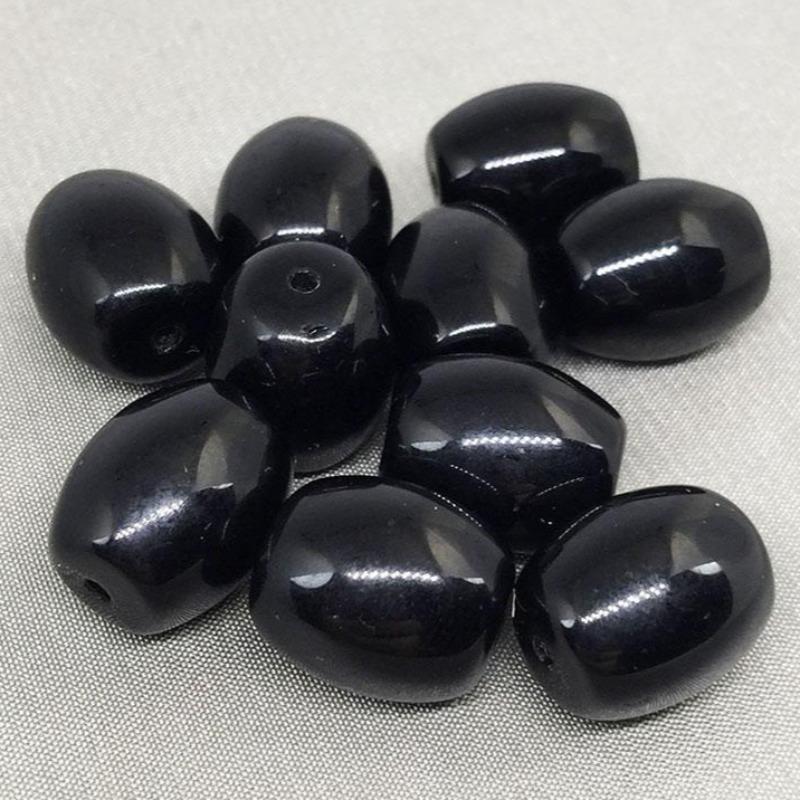 10 Vintage Jet Black Czech Oval Glass Beads